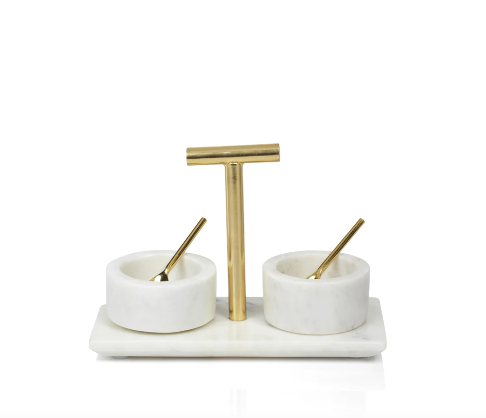 Marble Condiment Bowls w/ Spoons - Set of 2