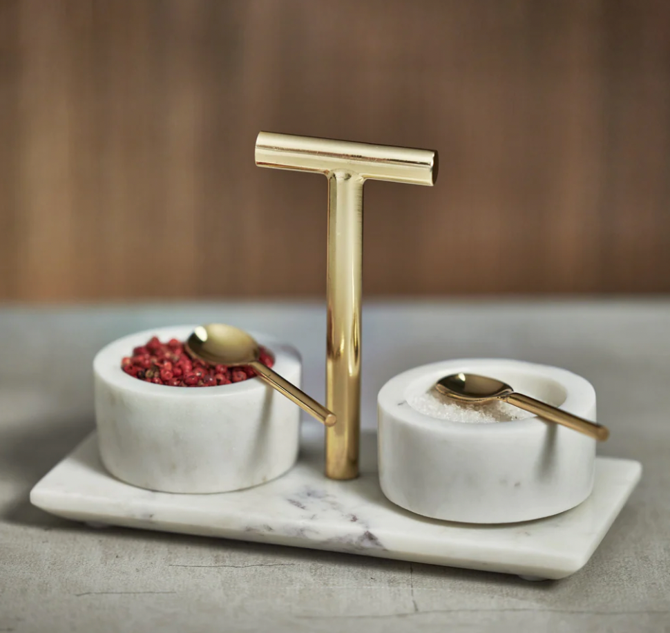 Marble Condiment Bowls w/ Spoons - Set of 2