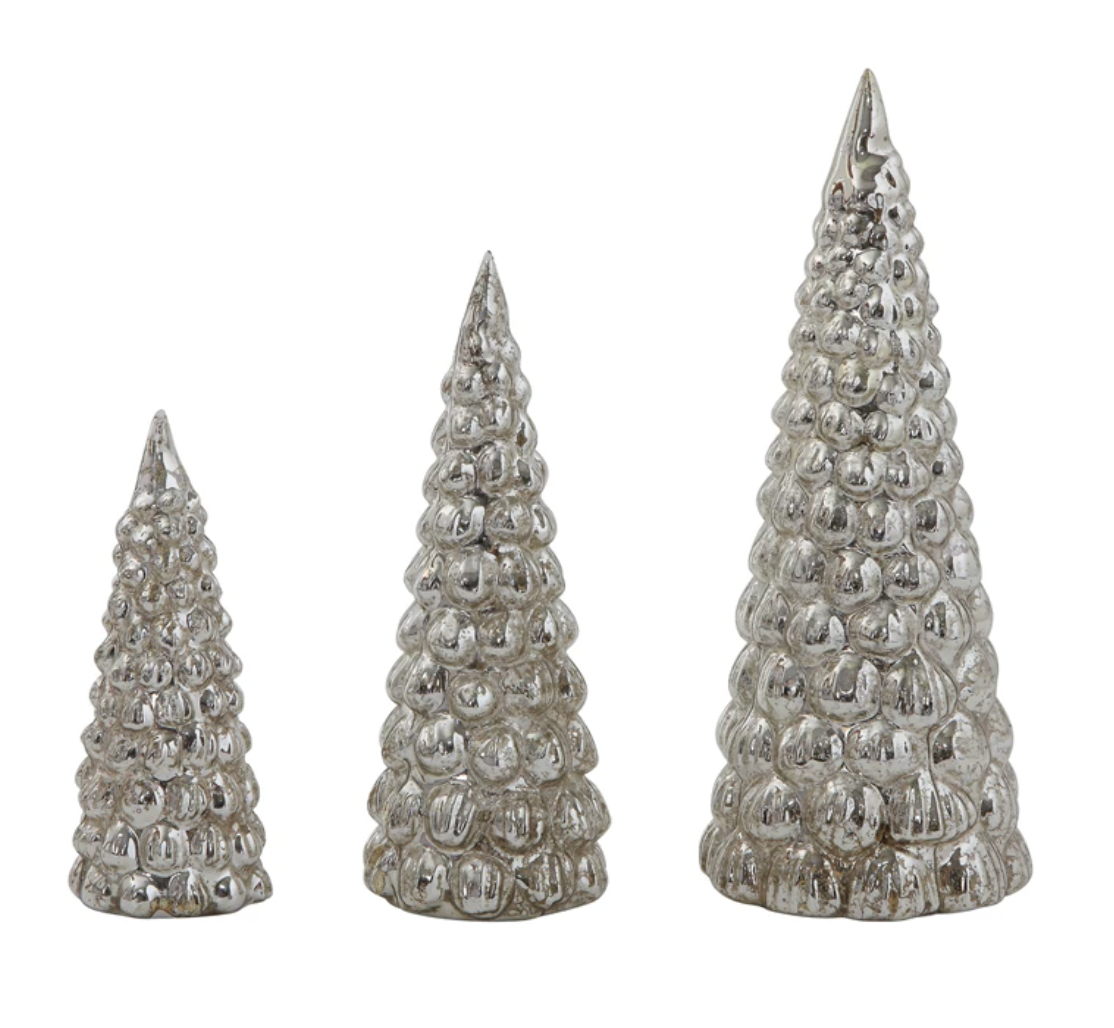 Holiday Embossed Mercury Glass Trees