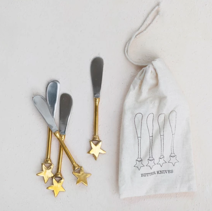 Holiday Stainless Steel and Brass Canape Knives