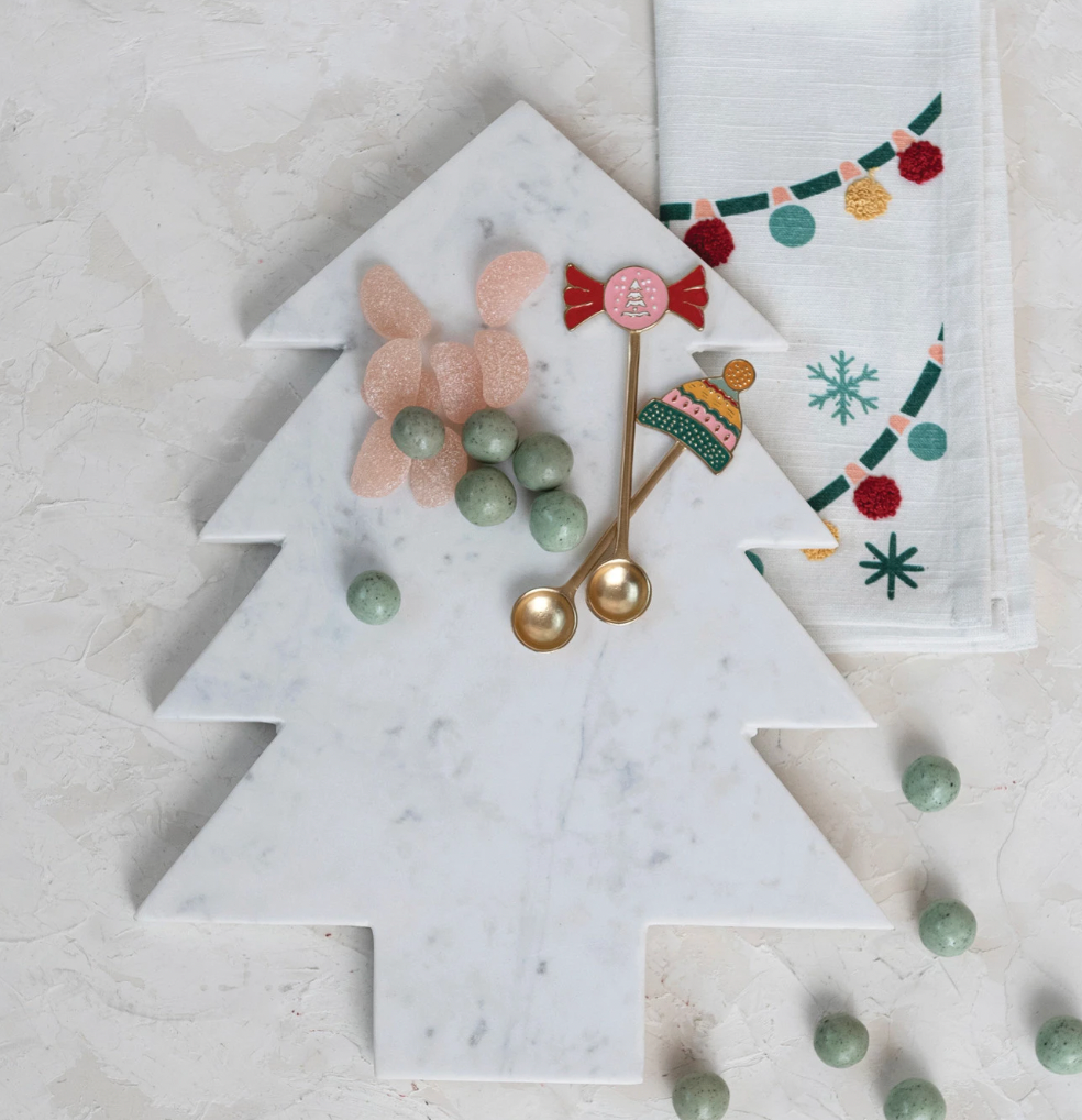 Holiday Marble Tree Shaped Cheese/Cutting Board- White
