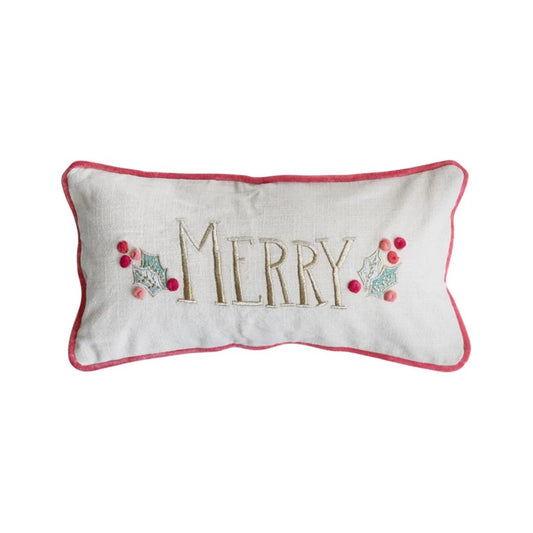 Holiday Hand Embroidered Lumbar Pillow