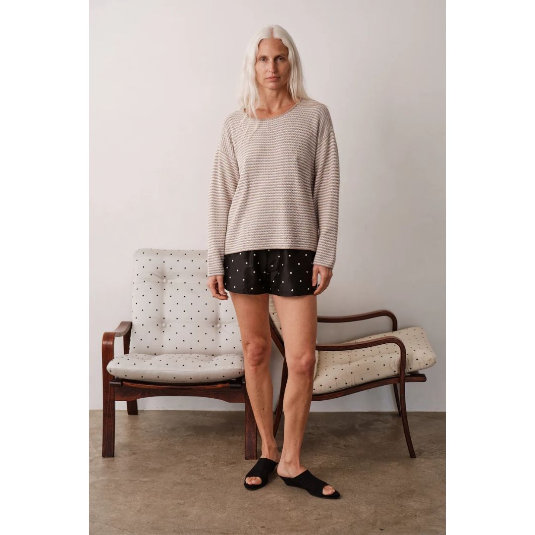 Donni Taffeta Jet Creme Polka Dot Silk Short