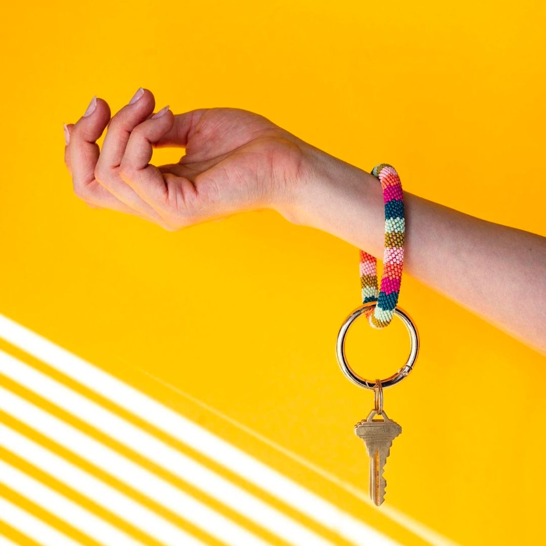 Chloe Stripe Beaded Key Ring Bracelet