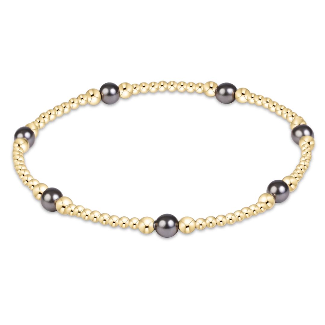 E Newton Purpose Pearl Dark Grey 4mm Gold Bracelet