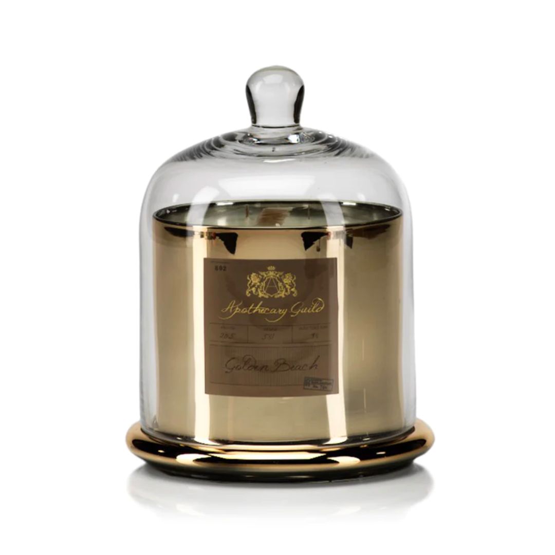 Golden Beach Scented Candle in Glass Jar w/ Bell Cloche