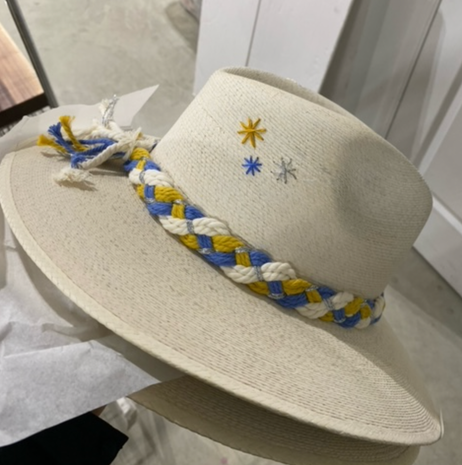 White Palm Hat with Embroidery