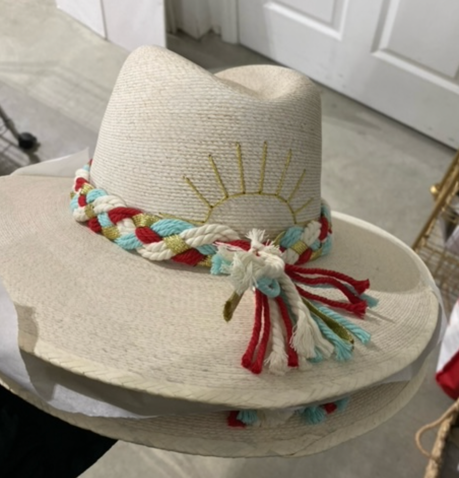 White Palm Hat with Embroidery