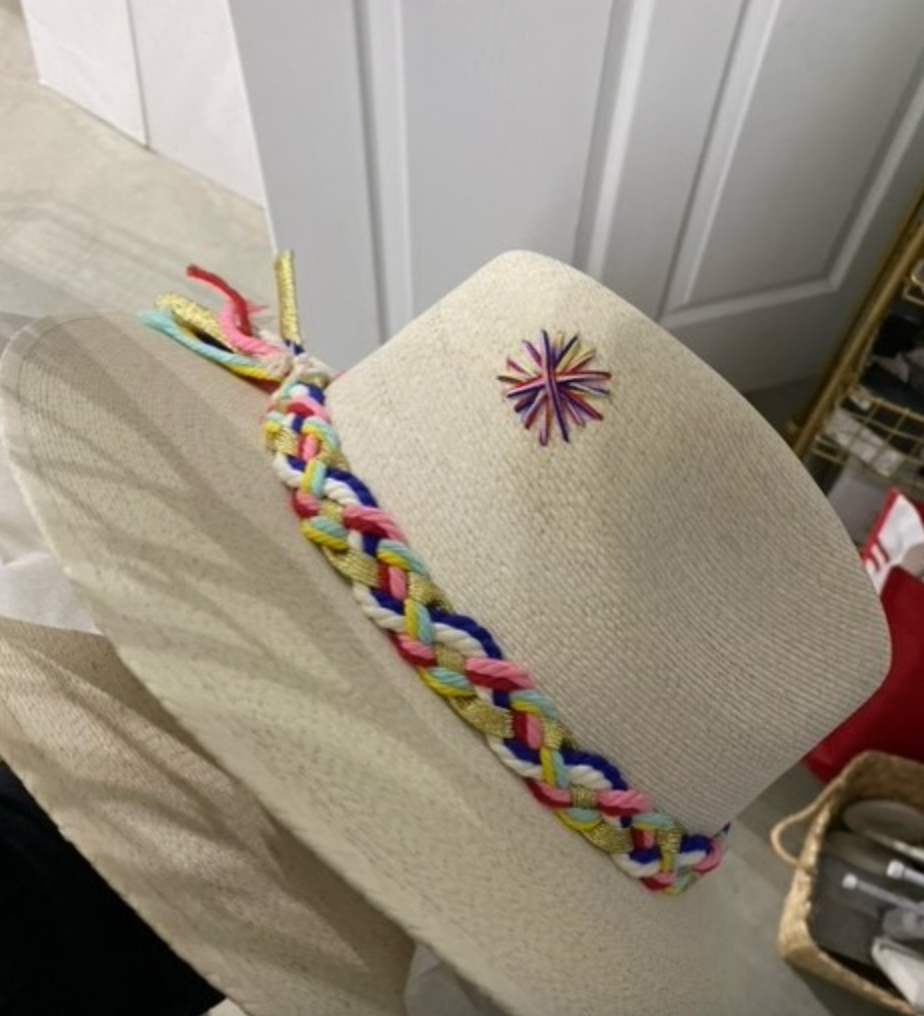White Palm Hat with Embroidery