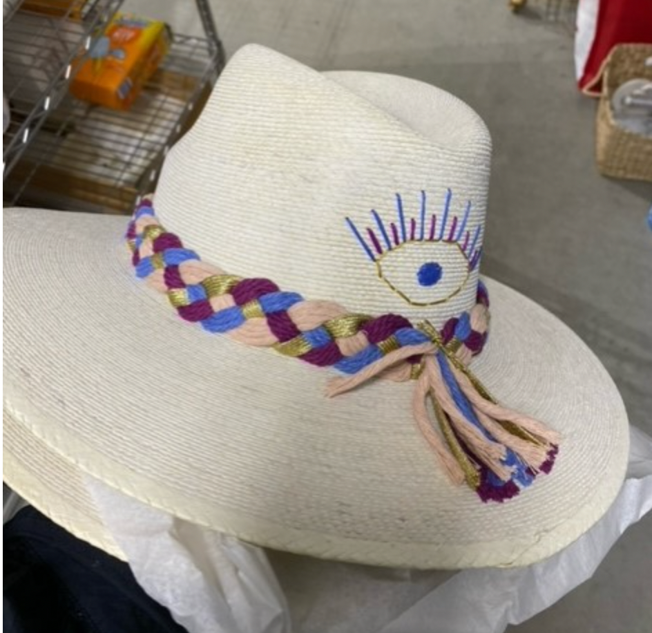 White Palm Hat with Embroidery