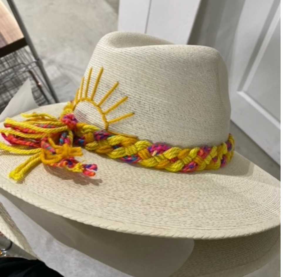 White Palm Hat with Embroidery