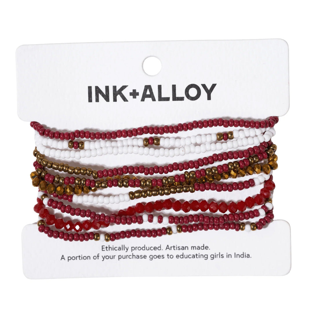Ink and Alloy Block Beaded Stretch Bracelet Stack