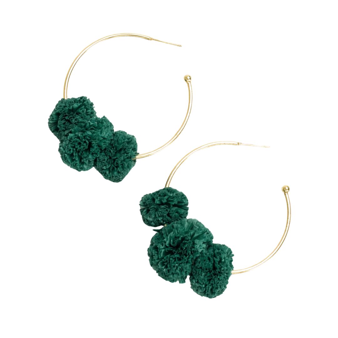 Ink and Alloy Rita Raffia Poms Hoop Earrings