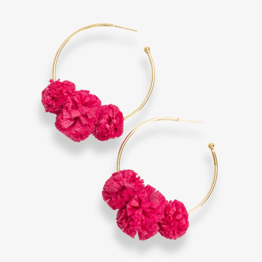 Ink and Alloy Rita Raffia Poms Hoop Earrings