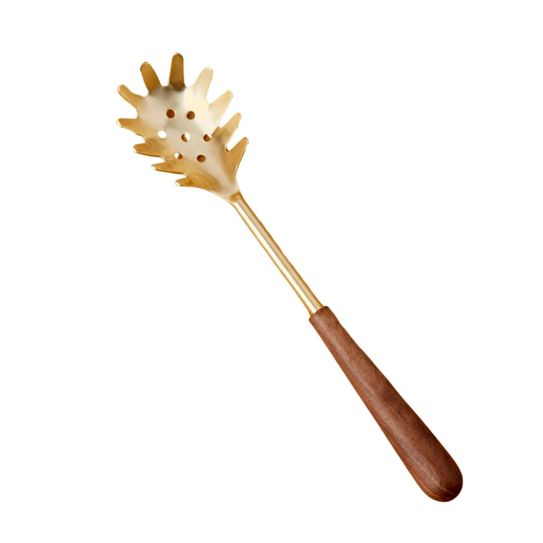Be Home Gold & Wood Pasta Server