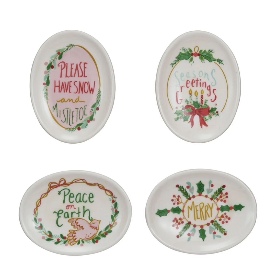 Oval Holiday Stoneware Dish with Saying