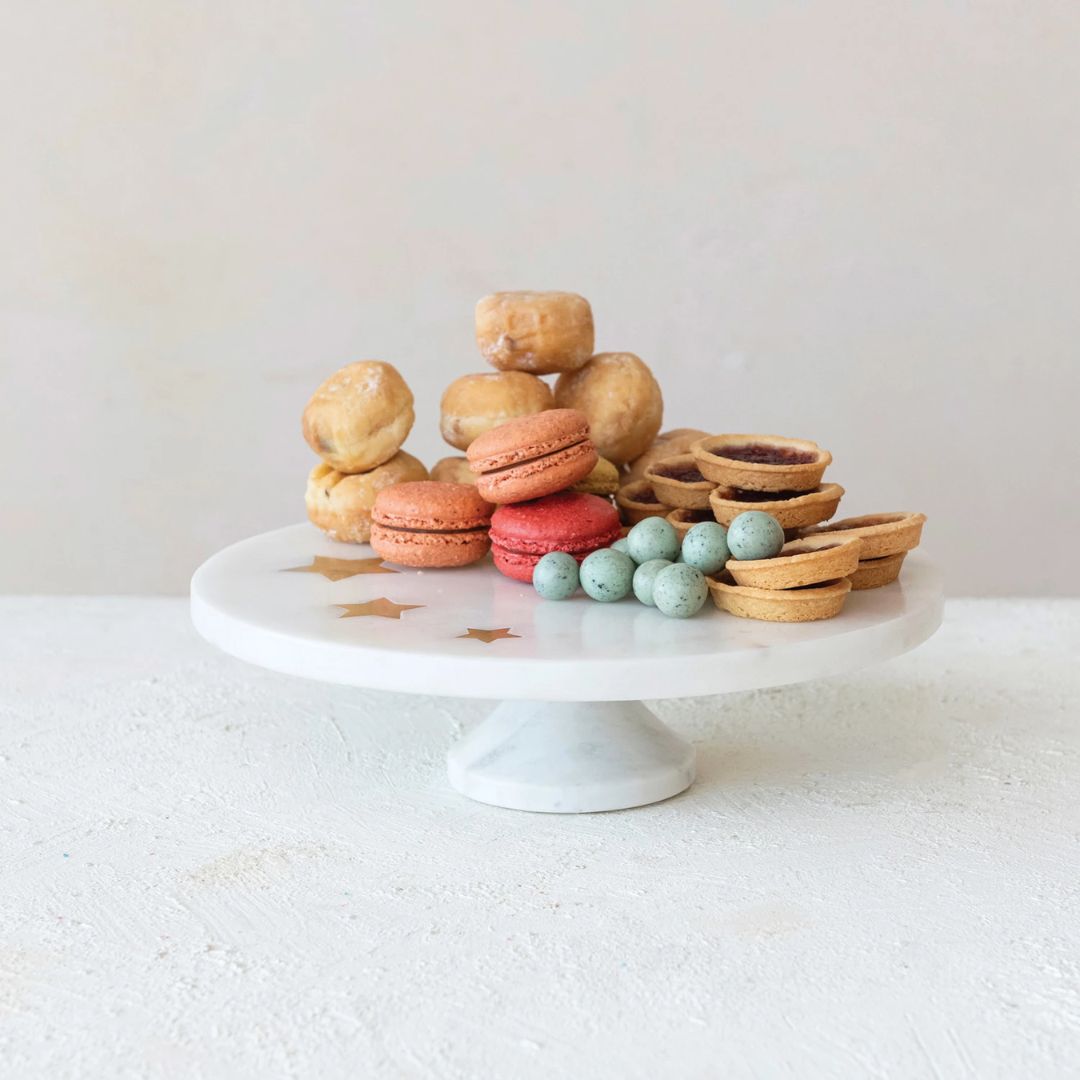 Marble Pedestal with Inlaid Brass Stars