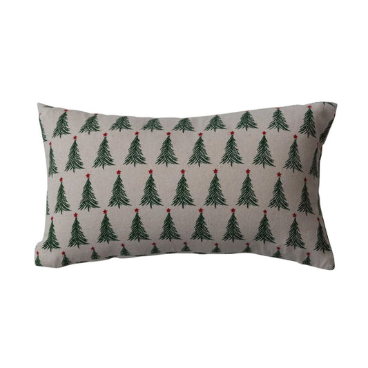 Stonewashed Cotton Christmas Tree Lumbar Pillow