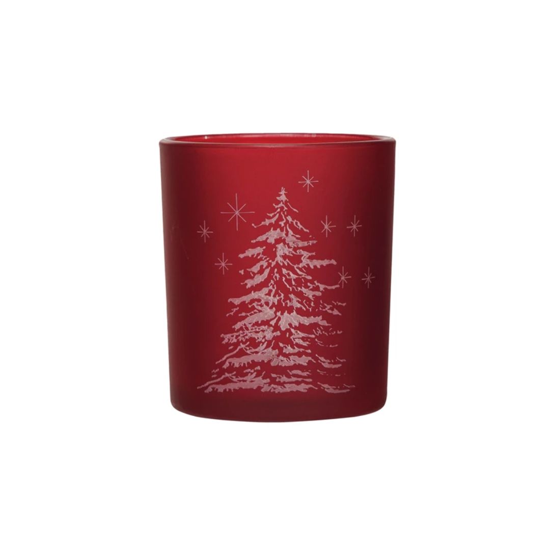 Red Tree Glass Tealight and Votive Holder