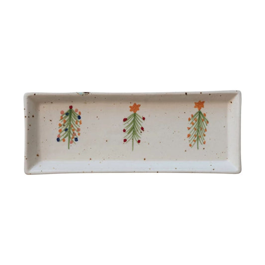 Christmas Trees Hand-Painted Stoneware Platter