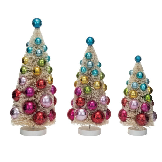 Sisal Bottle Brush Trees with Ornaments Set