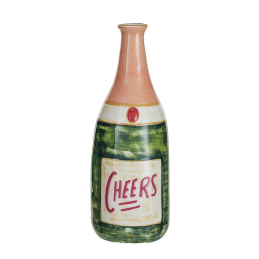 Stoneware "Cheers" Champagne Bottle Vase