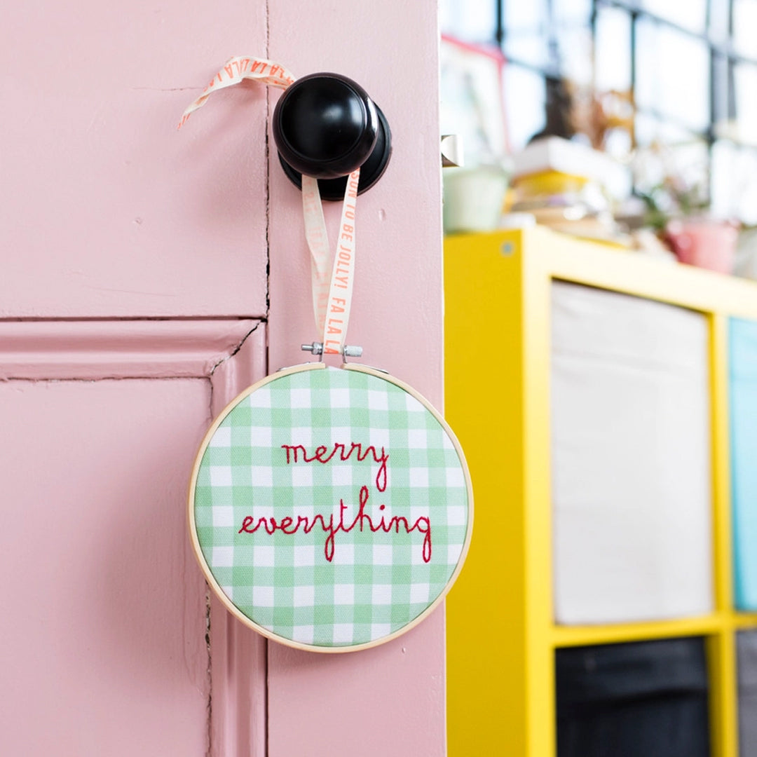 Merry Everything Gingham Embroidery Hoop Kit