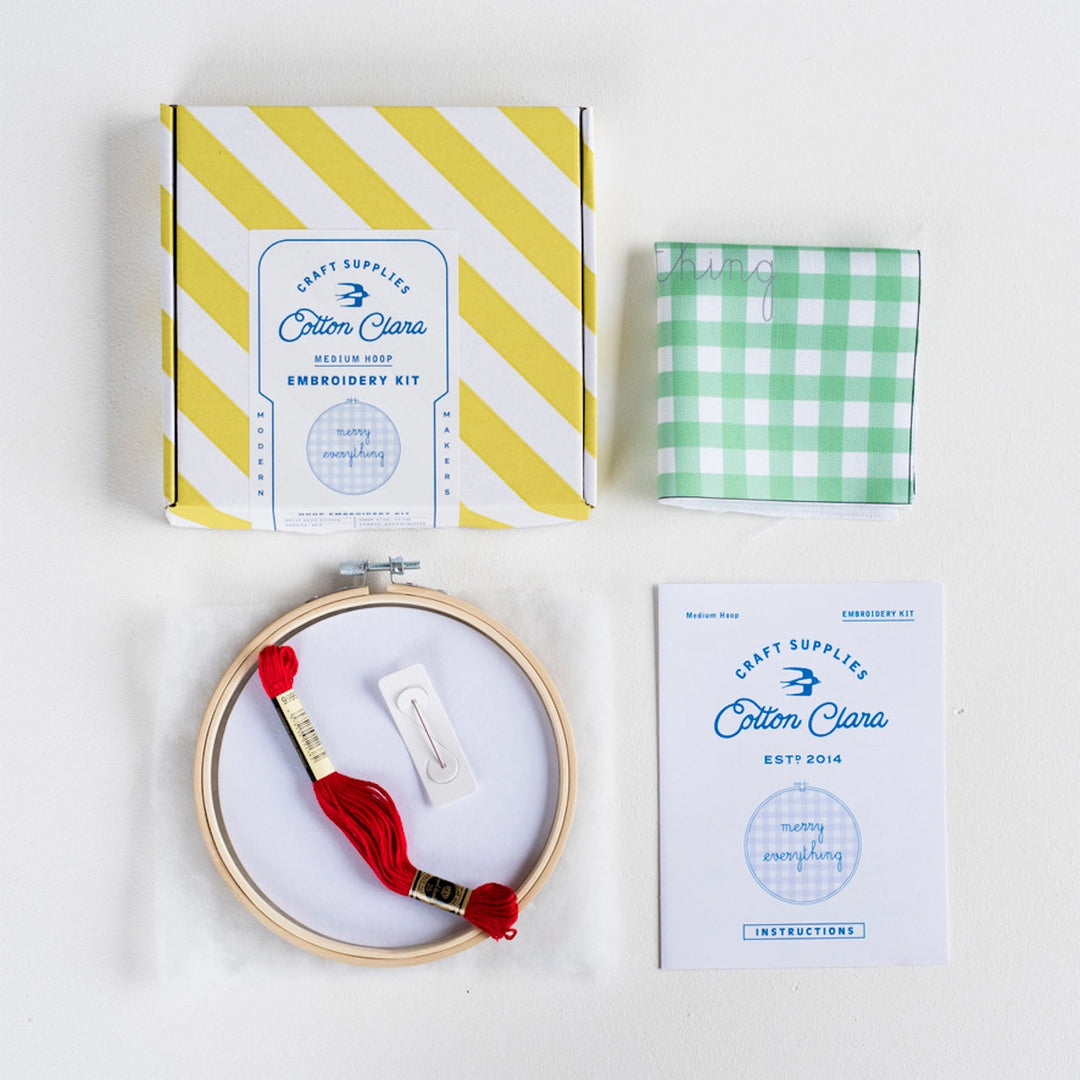 Merry Everything Gingham Embroidery Hoop Kit