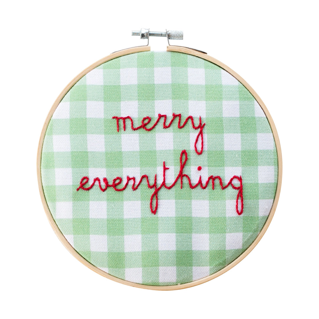 Merry Everything Gingham Embroidery Hoop Kit