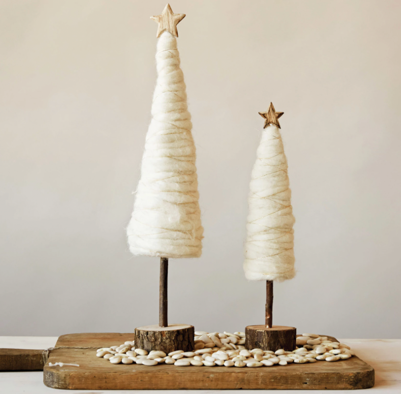 Holiday Wool Christmas Tree with Star and Wood Base