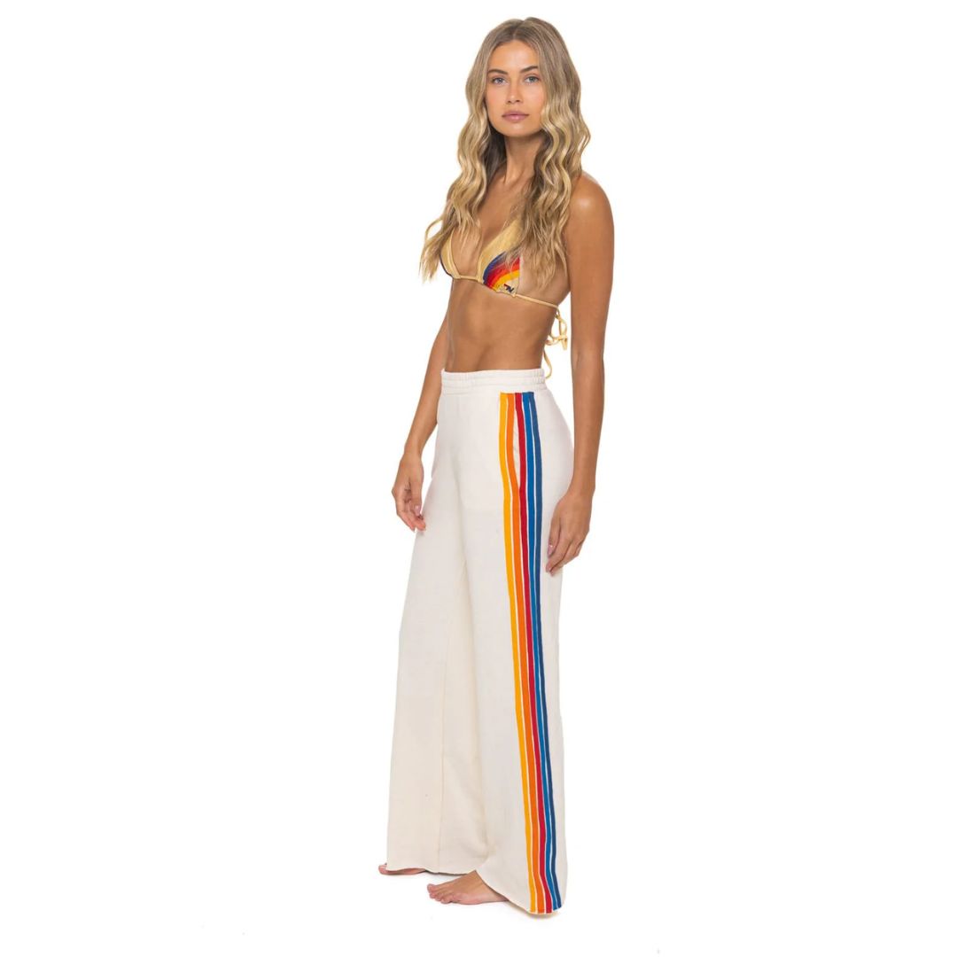 Aviator Nation 5 Stripe Wide Leg Sweatpants-Vintage White