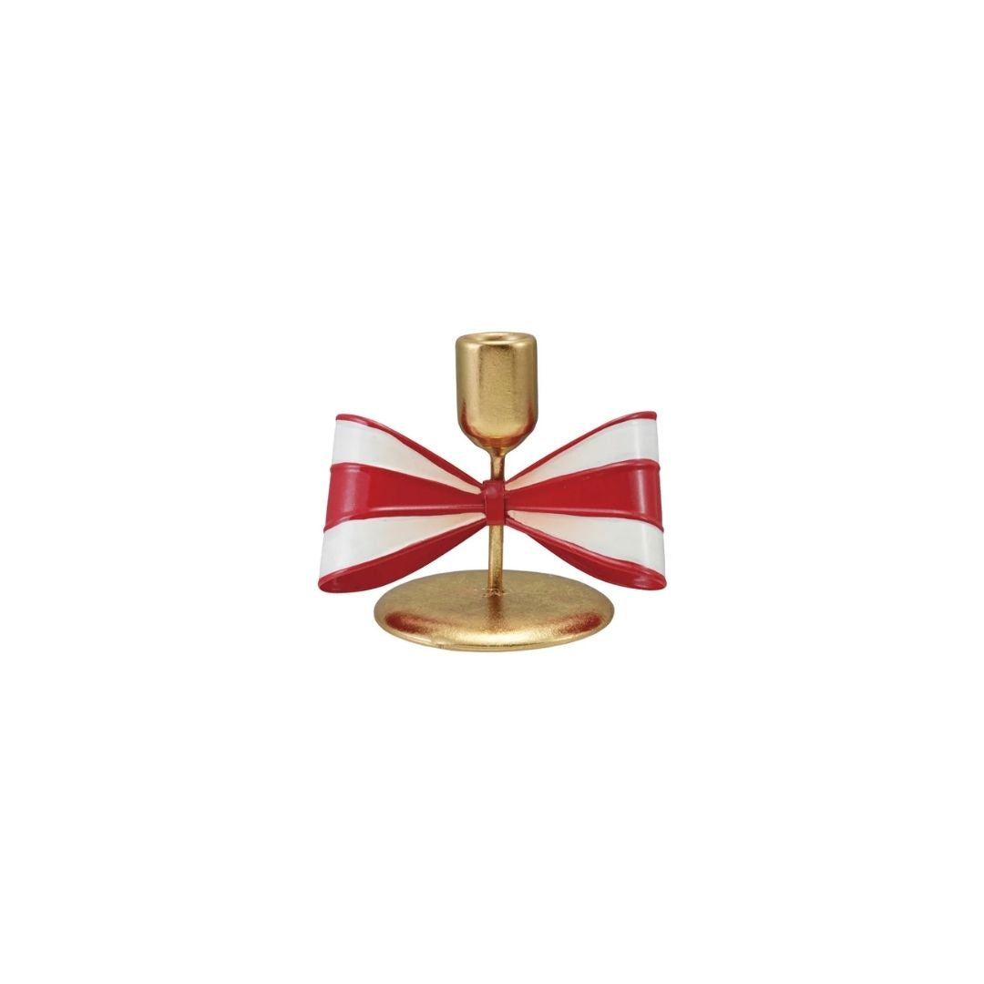 Gold Taper Holder w/ Red & White Bow