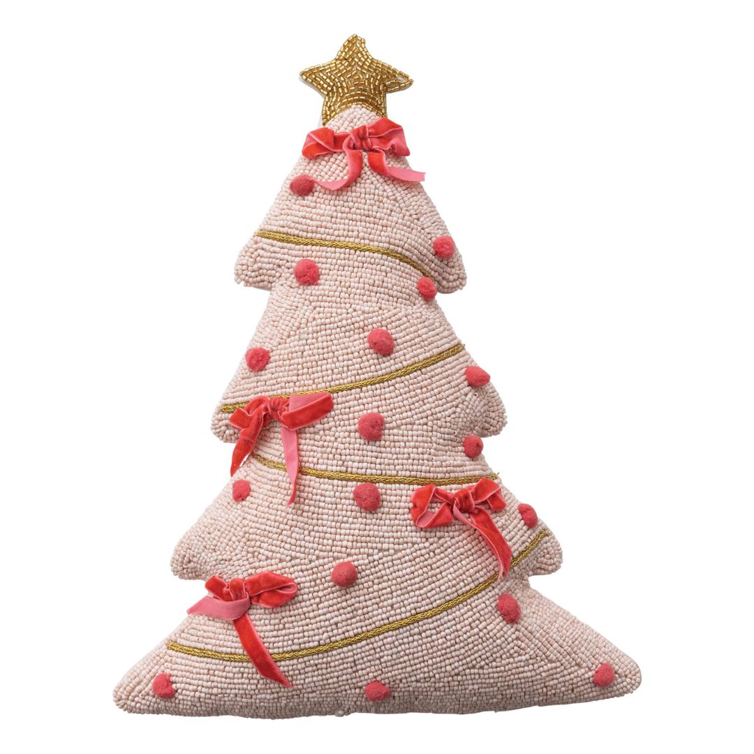 Beaded Tree Shaped Pillow with Hand-Embroidery