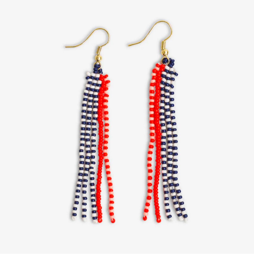 Ink and Alloy Melissa Speckled Border With Solid Middle Beaded Fringe Earrings