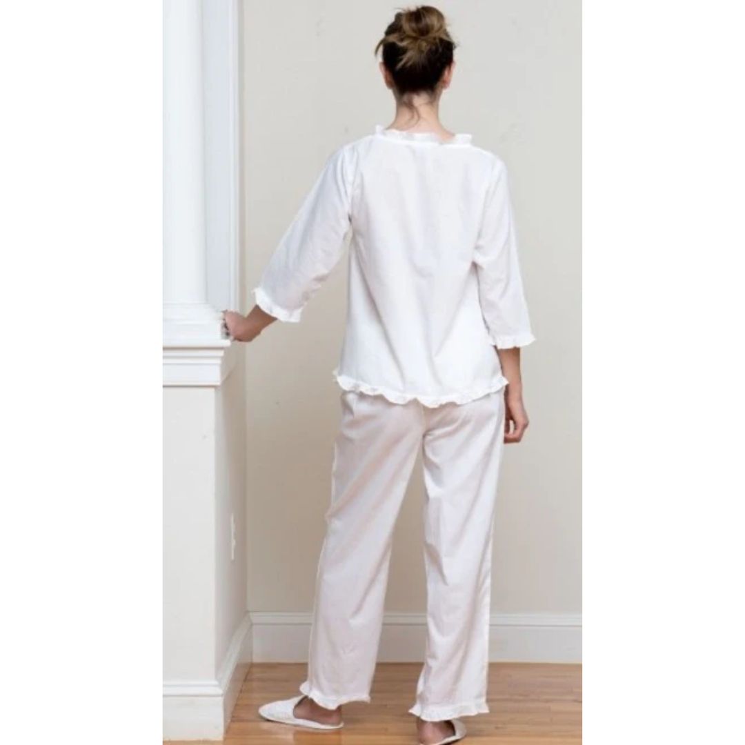 Caroline White Cotton Pajamas