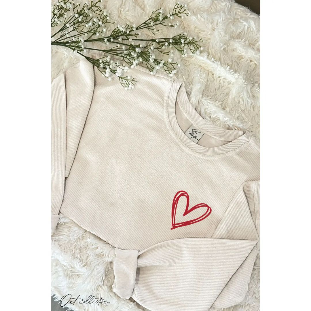 Heart Scribble Cropped Thermal Vintage Pullover