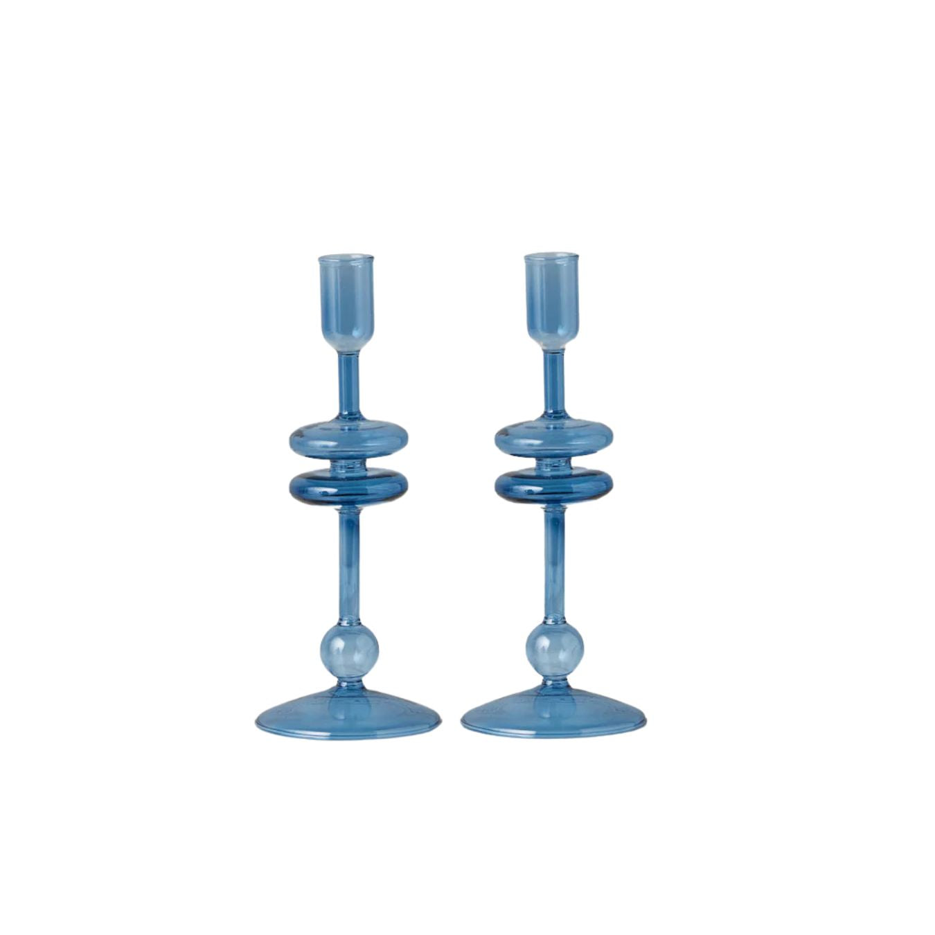 Sapphire Glass Candlestick Pair