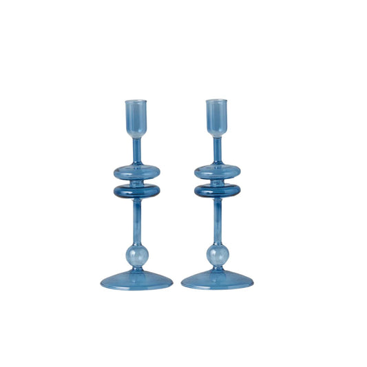 Sapphire Glass Candlestick Pair