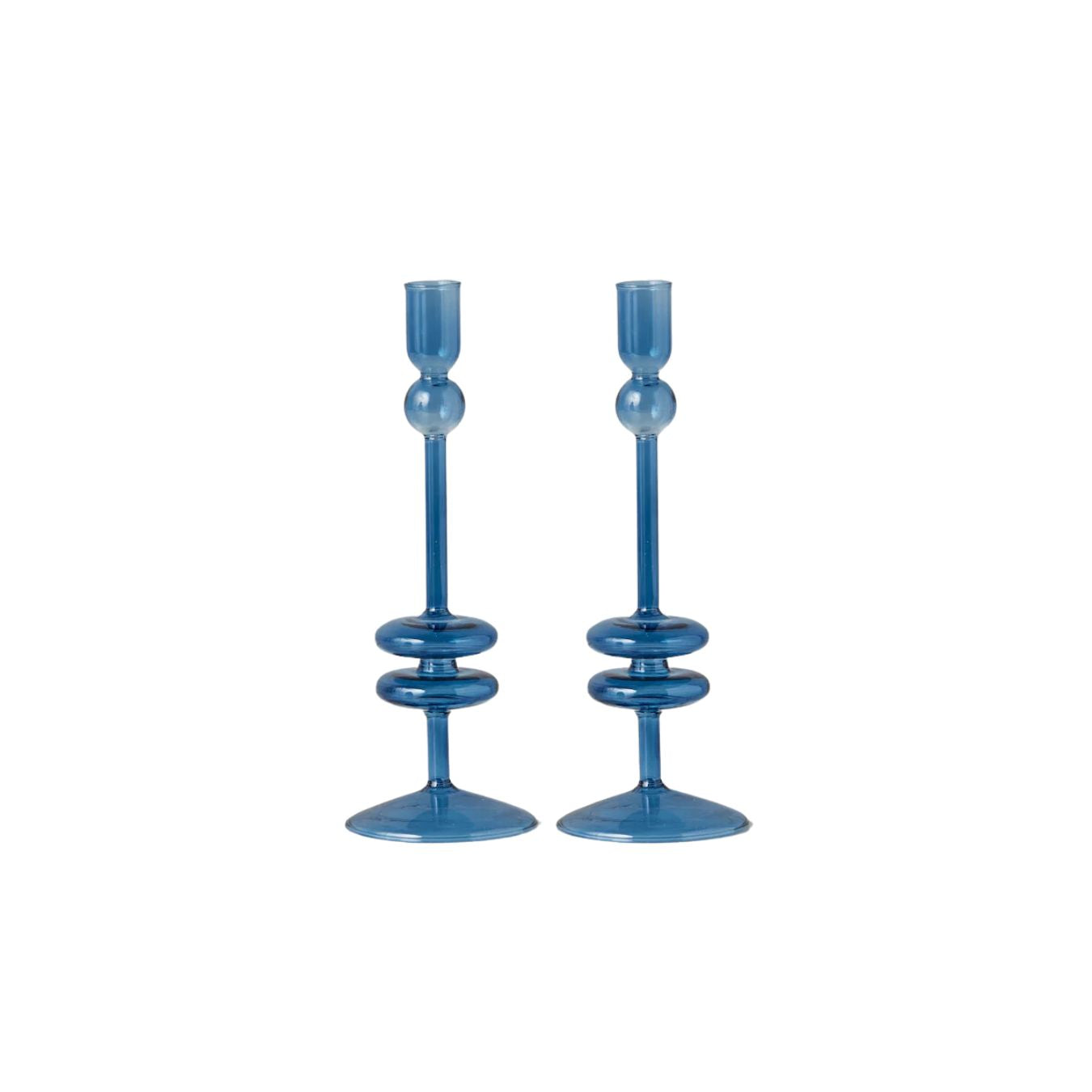 Sapphire Glass Candlestick Pair