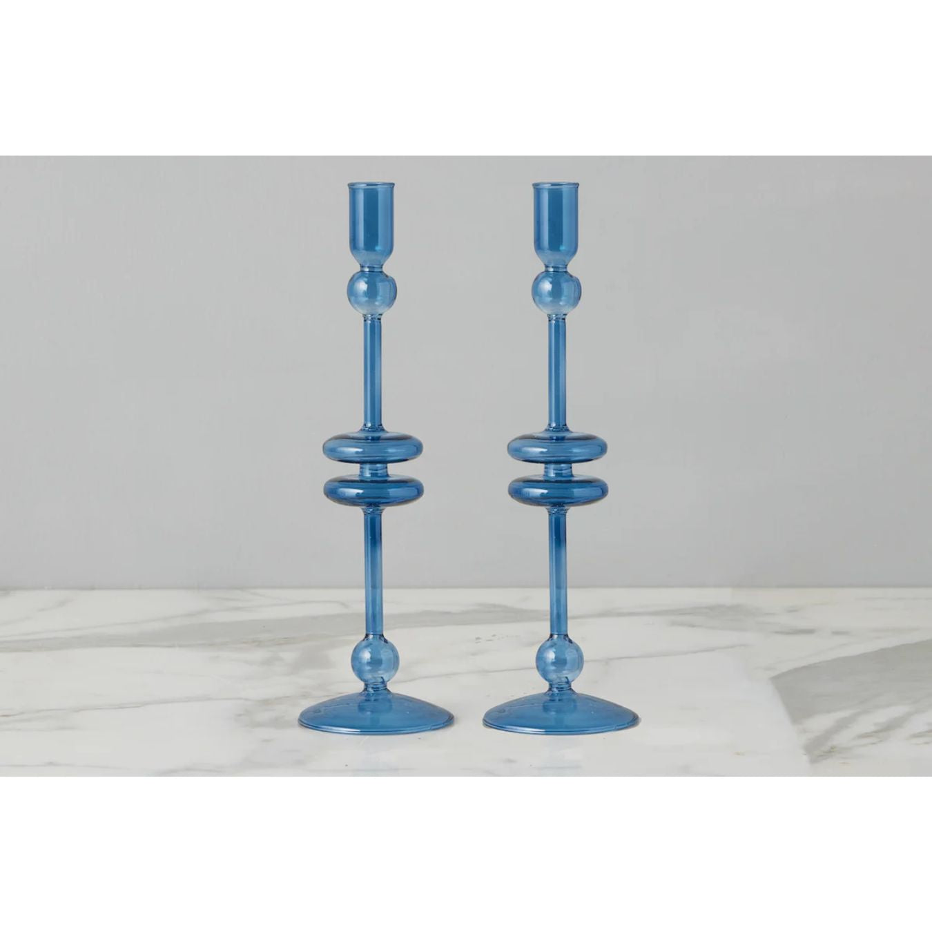 Sapphire Glass Candlestick Pair