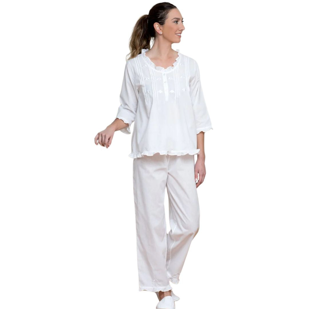 Caroline White Cotton Pajamas