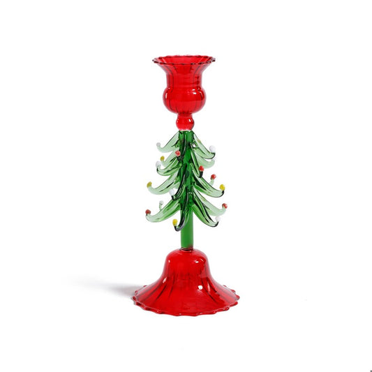 Holiday TreeTaper Holder-8.25", Red + Green