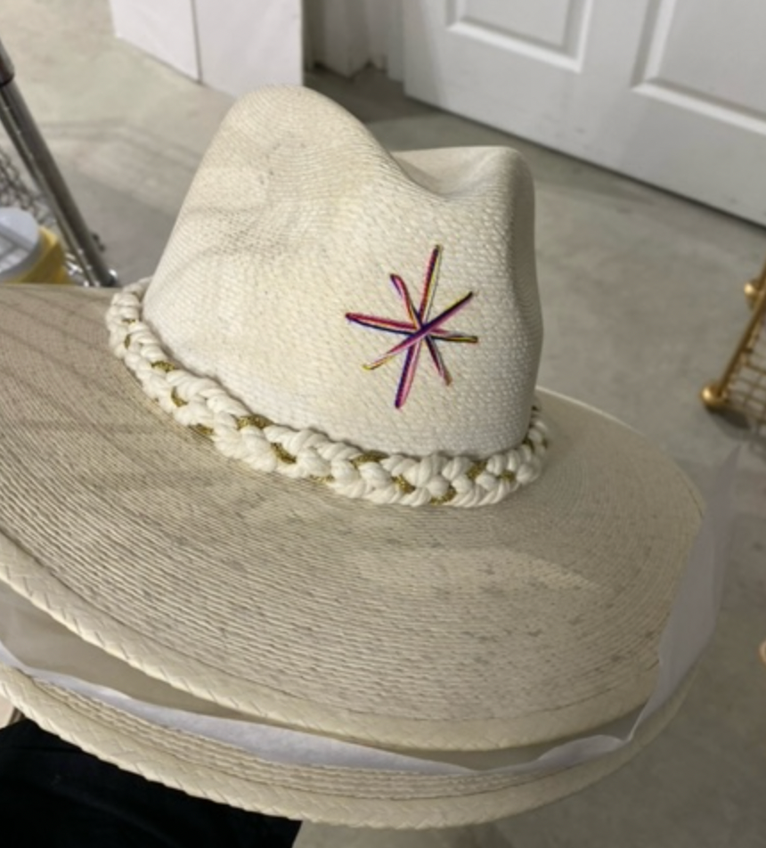 White Palm Hat with Embroidery