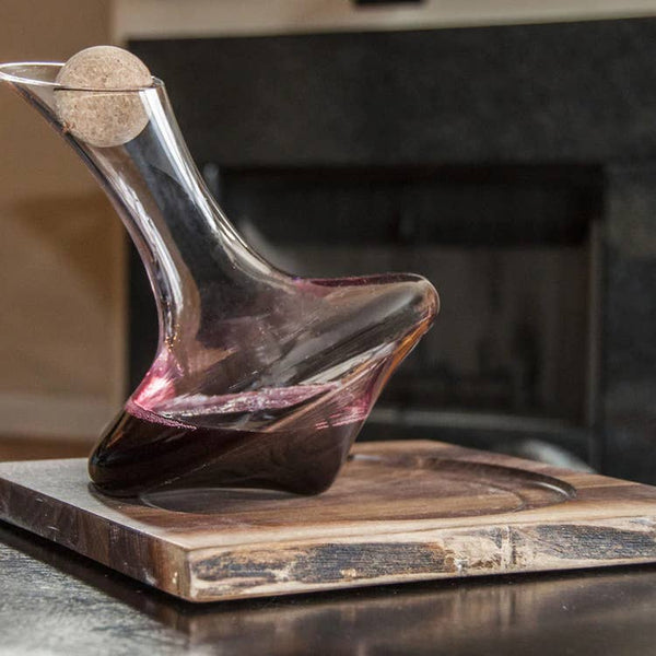 JR Foursome Live Edge JR Wine Decanter & 4 Revolving 12oz Wine Glasses with  Live Edge Walnut Serving Tray