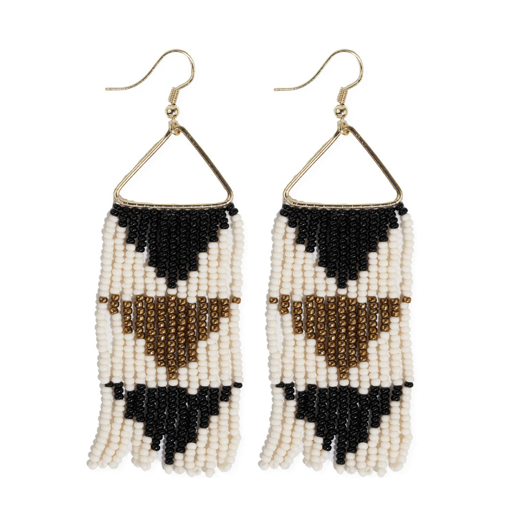 Ink and Alloy Whitney Triangle Beaded Fringe Earrings