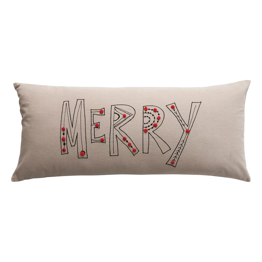 Holiday Merry Embroidered Lumbar Pillow